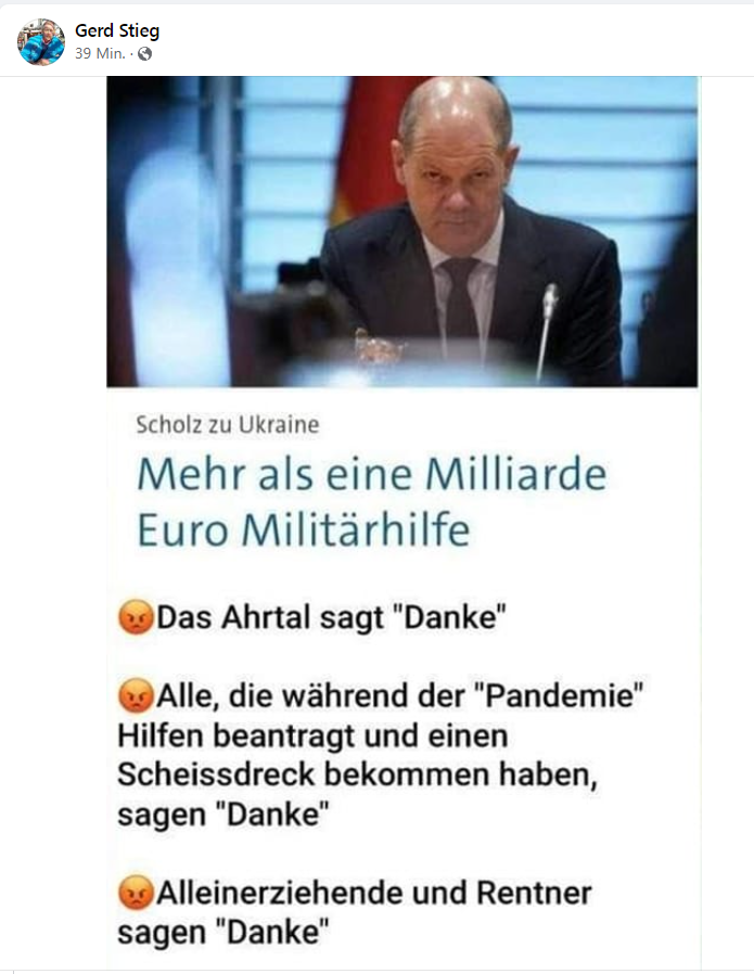 Stefan_K__'s tweet photo. Investitionen in die #Ukraine sind Investitionen in die zukünftige Sicherheit Europas und aller Demokratien weltweit. Das hilft allen, auch dem Ahrtal und den Rentnern. Gerd #Stieg, #Kreisvorstand #AfD #Brandenburg an der #Havel ist das vermutlich zu komplex.
#noafd #AfDVerbot https://t.co/ykCSbRZHgk