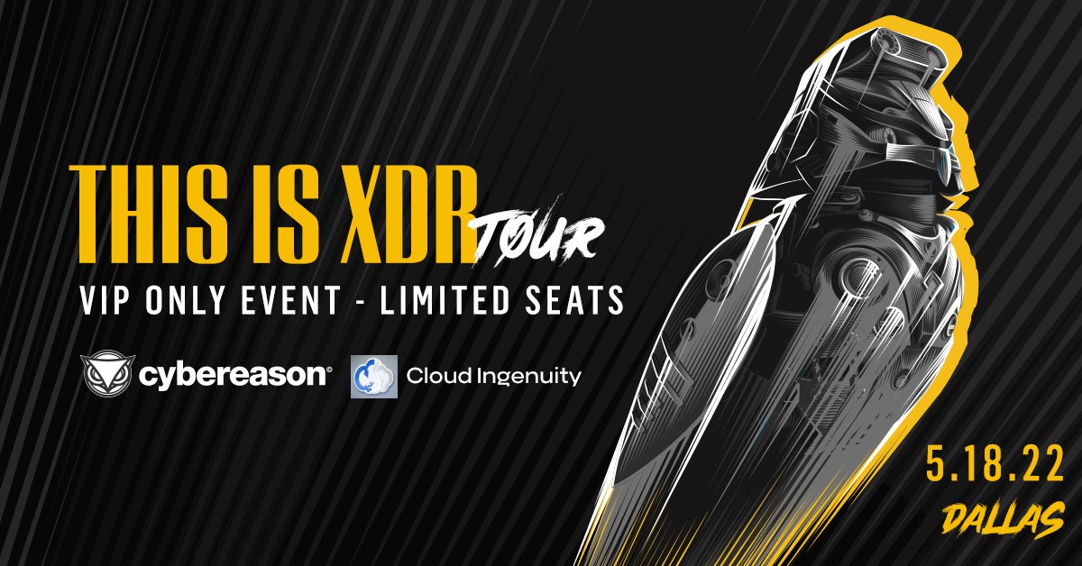 IngenuityCloud's tweet photo. Please join us on May 18th in Dallas! We are thrilled to co-host the #XDR Roadshow with our partners @cybereason. Best scoring #EDR vendor in the recent #mitreattack findings! Please get in touch with your #CloudIngenuity Account Manager for registration @CharlieBollom https://t.co/0Vv80eB0jr
