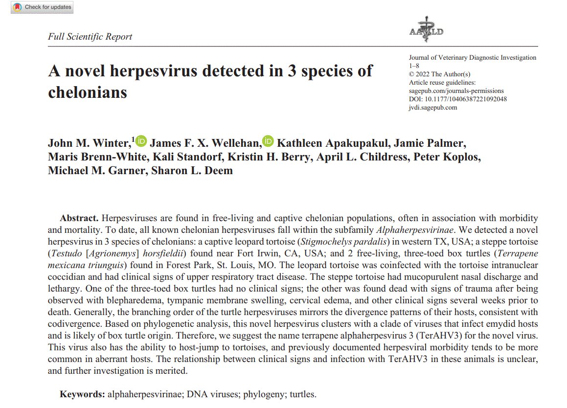 Another 2022 publication. This Includes one of our favorite  group of #animals - #turtles with yet another novel #virus discovery. #ConservationMedicine