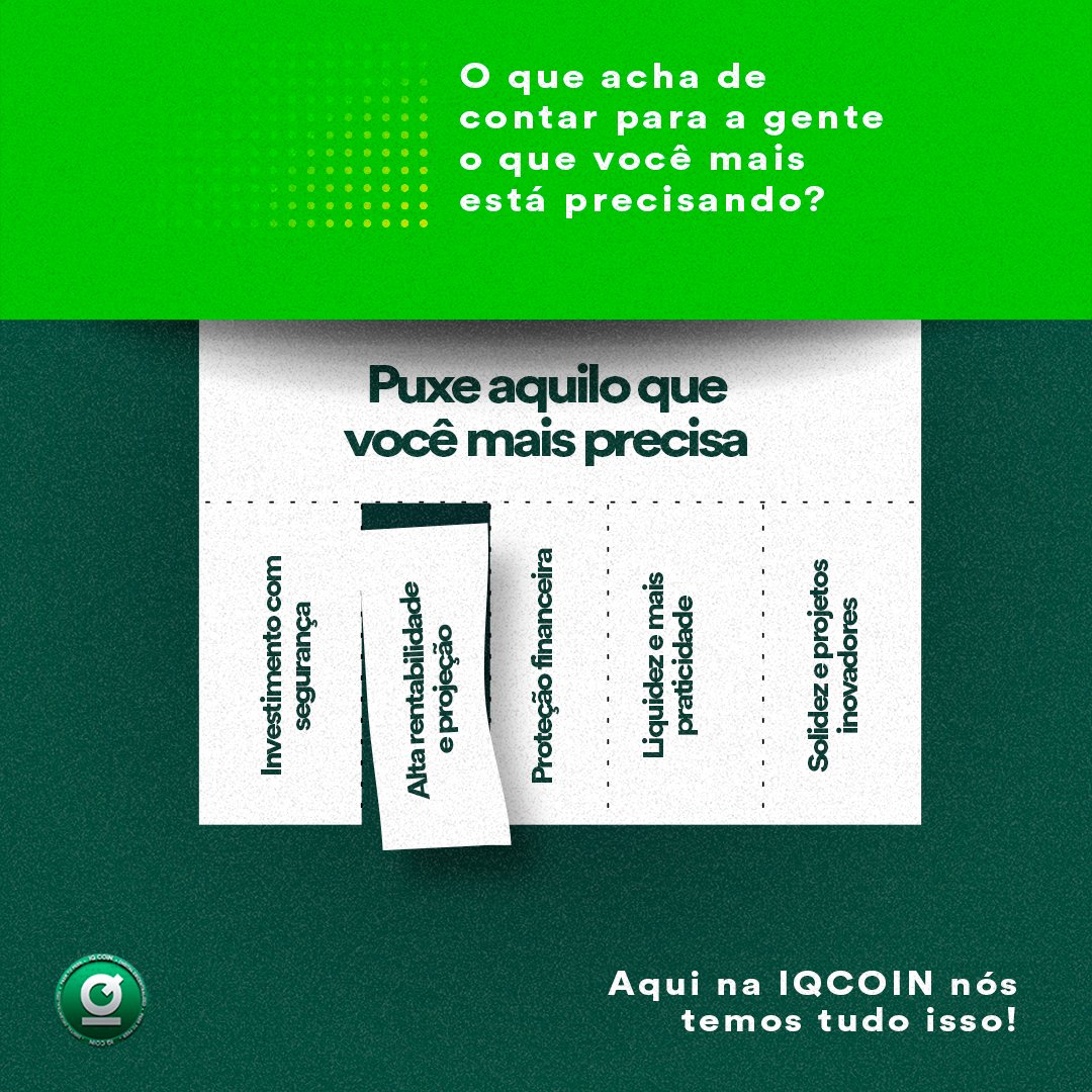 IQCOINTOKEN's tweet photo. Tudo isso você encontra em um só lugar: na IQCOIN TOKEN! 🤑 Pode puxar todos as fichas, porque na IQCOIN você tem mais segurança, mais rentabilidade, proteção, praticidade e inovação! Vem com a gente rumo a lua! 🚀
.
.
.
.
#iqcoin #investimentos #investimento #investir https://t.co/xaIINt4vdx
