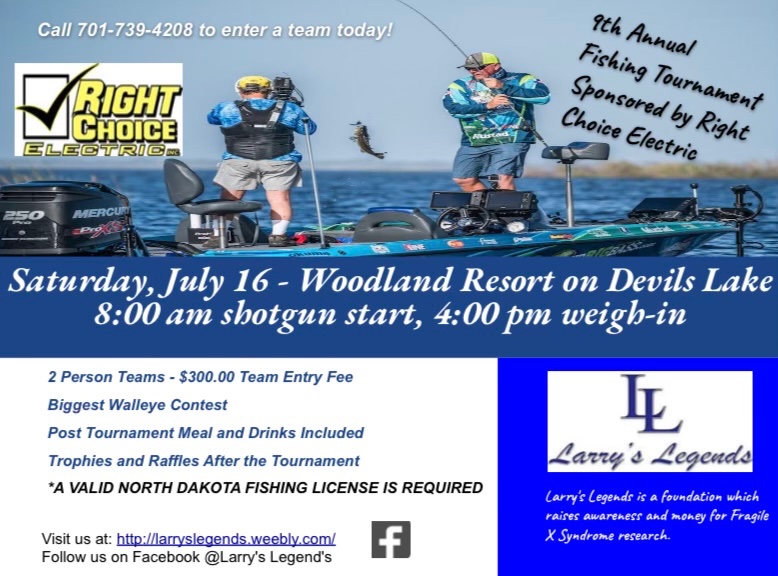 We still have room in our 9th Annual Walleye Classic sponsored by Right Choice Electric on July 16th @ Woodland Resort on Devils Lake.  Let us know if your interested. #fragilex #findacure #larryslegends
