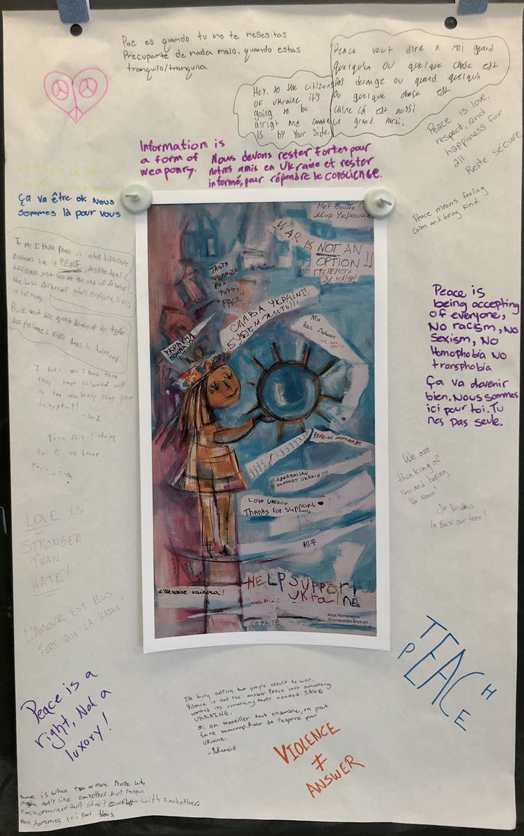 🎨✌🏼We had many meaningful conversations inspired by Ukrainian artist, Anya Romanenko’s piece. As a class, we considered the meaning of ‘peace’ and how we can create safe spaces in our community. Art = Communication. <a href="/TVDSB/">Thames Valley DSB</a> <a href="/AeolianHall/">Aeolian Hall</a> <a href="/PrincessAnneFI/">Princess Anne FIPS</a> #teachpeace #art #language