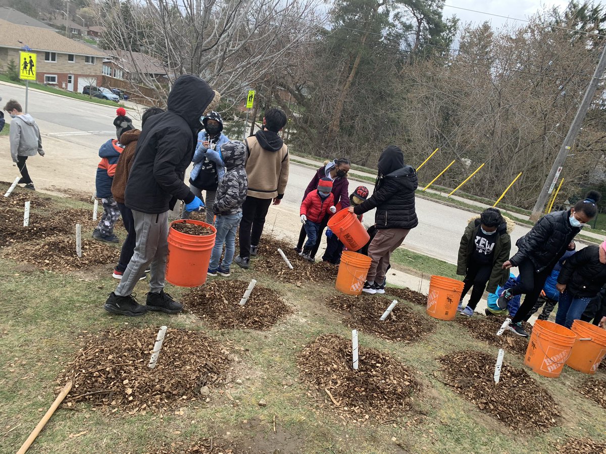 stjosephguelph's tweet photo. Our students braved the cold and had a great time learning about trees, bushes and flowers. Then they had a chance to plant some! #Belonging #CaringForOurEnvironment #Blessed https://t.co/XlKr2LqUsV