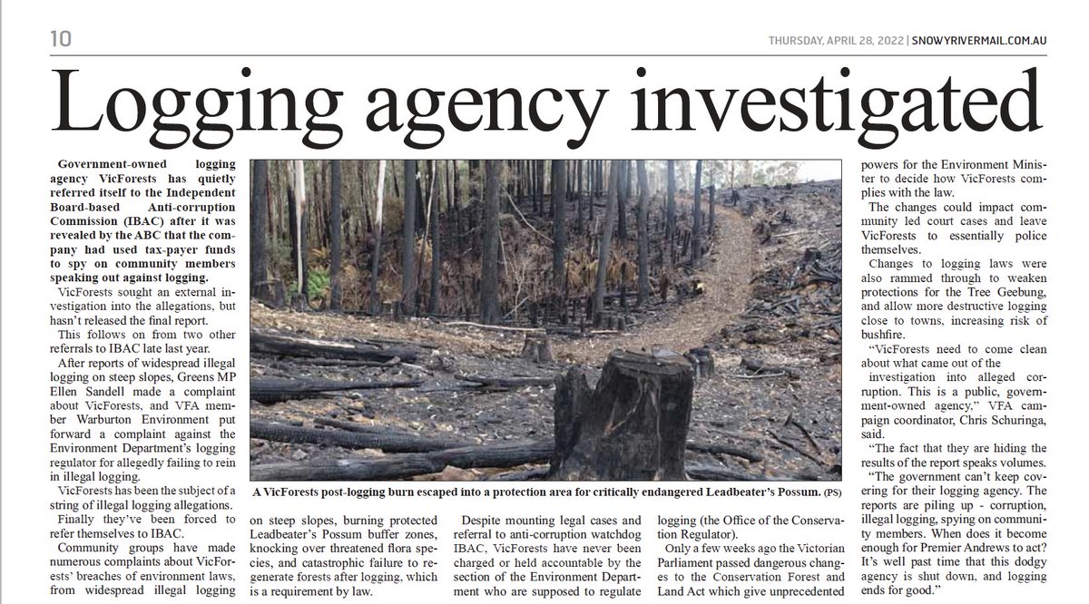 FriendsBats's tweet photo. “The government can't keep covering up for their logging agency. The reports are piling up - corruption, illegal logging, spying on community members. It’s well past time that this dodgy agency is shut down and logging ends for good” #VicForestsFail https://t.co/sd7cOUKCYB