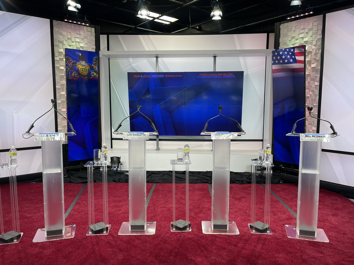 kaylamarie_tv's tweet photo. STAGE IS SET: Tune into @abc27News at 8:00pm for the #PAGov #debate. #PAPolitics #gubernatorialdebate #BehindTheScenes #abc27 #PArace https://t.co/1JvfSyvdPs