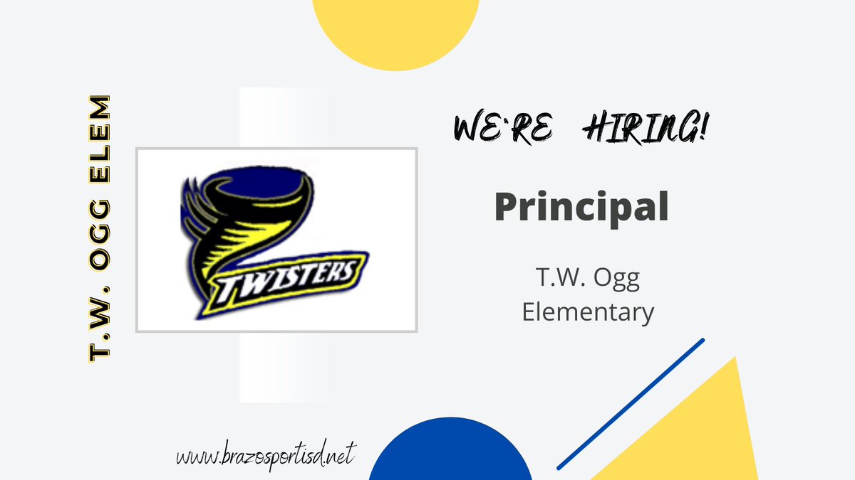We are in search of an amazing principal candidate for T.W. Ogg Elementary! Interested candidates can visit our website to view job details and apply! applitrack.com/brazosportisd/… #BISDpride