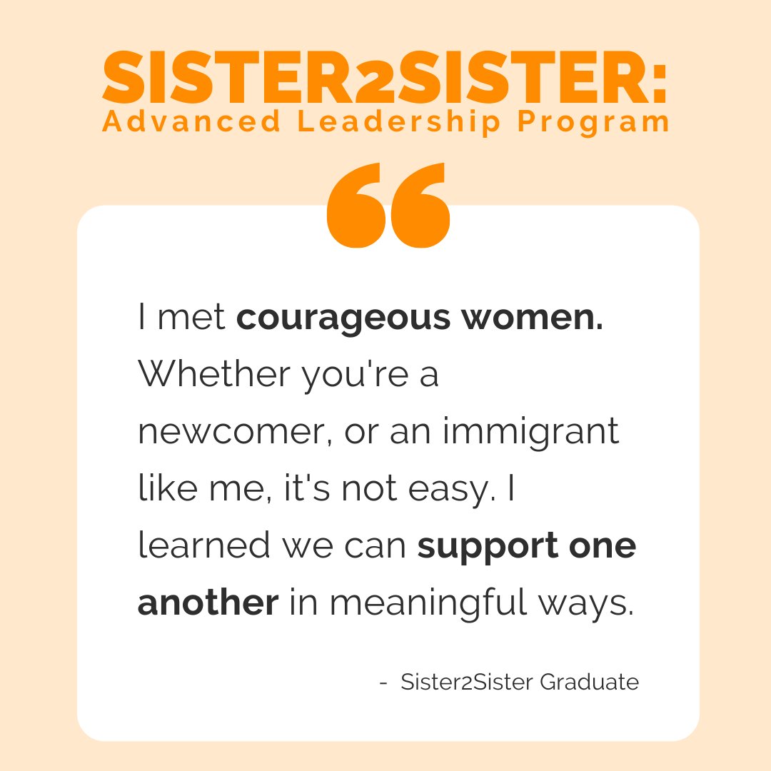 Our Sister2Sister Advanced Leadership program is more than just skill-building. You'll find comfort among women who have similar lived experiences, a support group, &amp;build lifelong  relationships🧡

APPLY NOW🔗newcomerwomen.org/sister2sistera…

Support S2S: can.givergy.com/NEWleaders 🌷