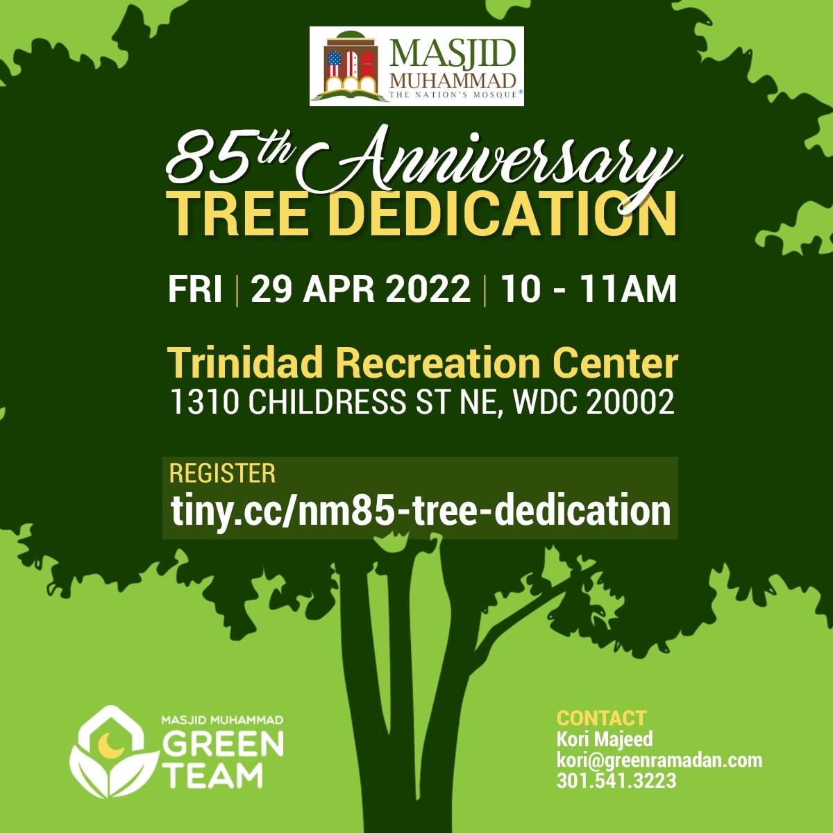 green_ramadan's tweet photo. This Friday, the Masjid Muhammad Green Team will host a community tree dedication with @caseytrees as a part of a year-long series of events to honor the 85th anniversary of the founding of Masjid Muhammad, the @NationsMosqueDC. #ArborDay #urbantrees #jumuah #sadaqajariya https://t.co/F6OKKohjaQ
