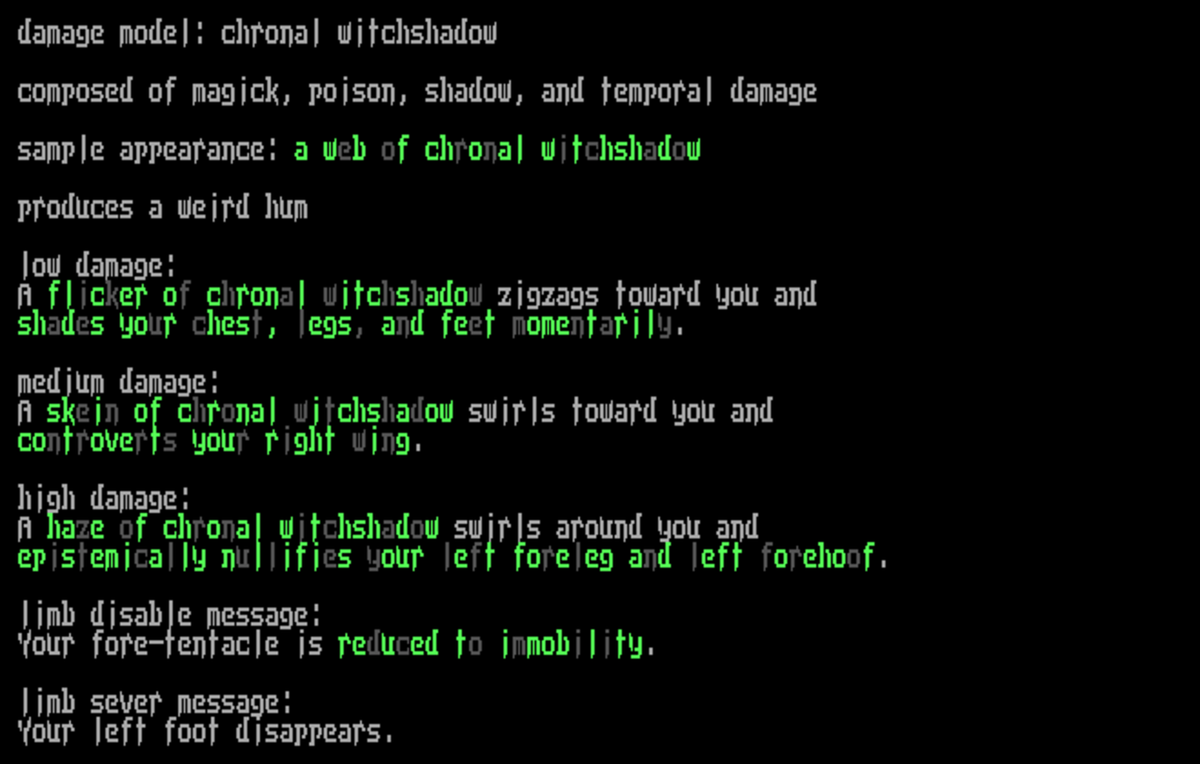 lostsoulsdamage's tweet photo. ＣＨＲＯＮＡＬ  ＷＩＴＣＨＳＨＡＤＯＷ

composed of magick, poison, shadow, and temporal damage

produces a weird hum https://t.co/10fJpytEKw