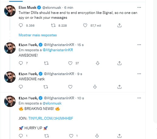 arykara's tweet photo. hahahahhhah 
Alguem da Coreia  invadiu a conta do @Twitter  da Embaixada do Afeganistao @AfghanistanInKR e esta tirando sarro do @elonmusk . 

Grande Dia 🤙
E o @TwitterBrasil ainda nao devolveu a conta @Ary_antiPT... AWESOME! https://t.co/jkmhM896YR
