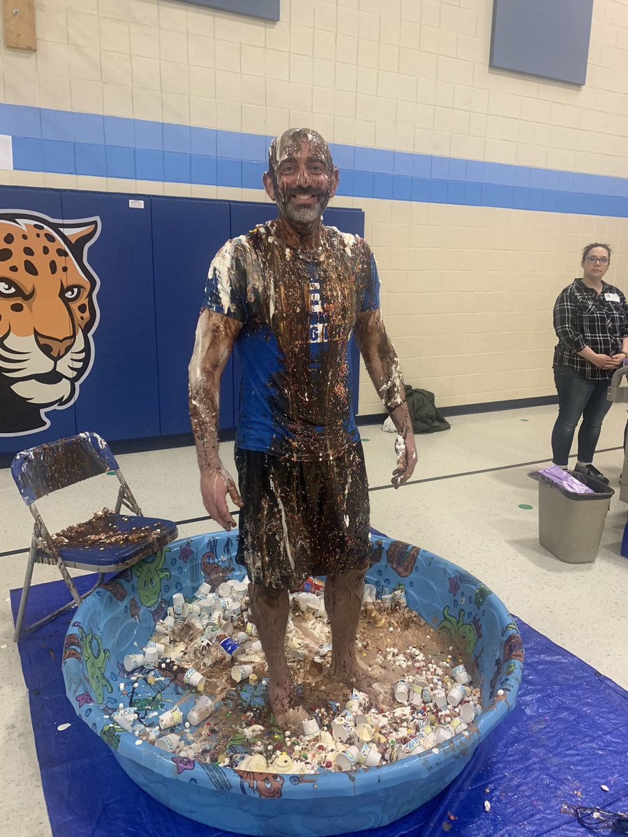 Feldman1Steve's tweet photo. Had a fundraiser at my school today. We raised over $1000, but the students got to shower me with ice cream and any toping you can think of. Best part was hearing all of the laughter from all of the students. It’s been a while since I heard that!!! #principalChallenge https://t.co/6XIUV47Bdz