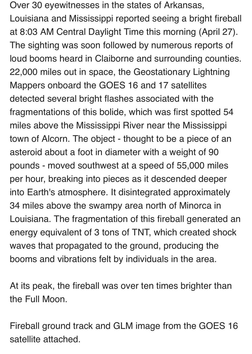 MSEMA's tweet photo. ❗️Here’s the official report received from NASA regarding this morning’s fireball (bolide) https://t.co/3YtwW0Dbq3
