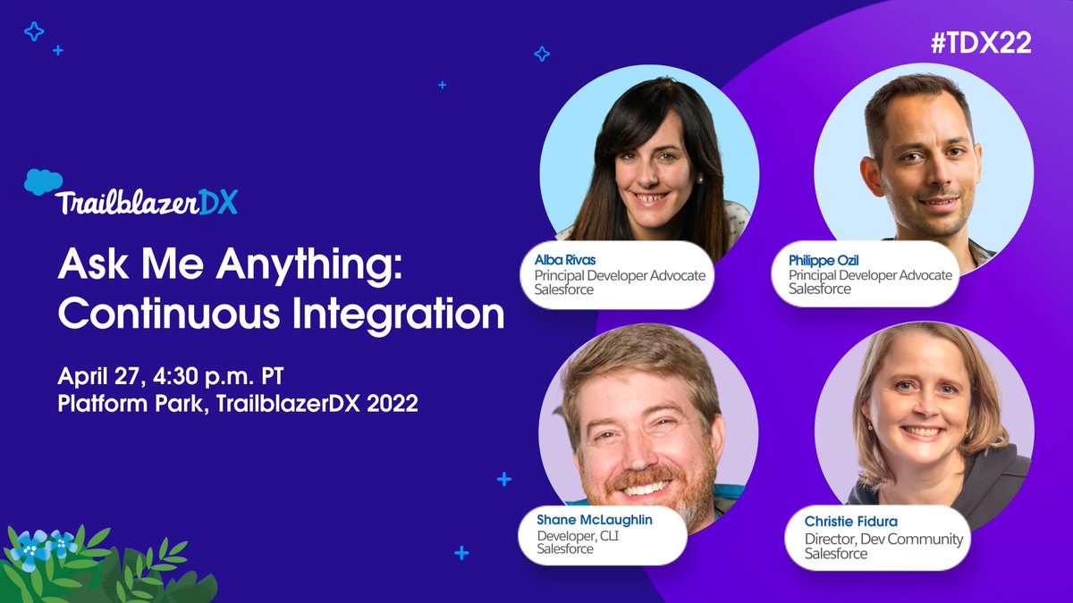 SalesforceDevs's tweet photo. In San Francisco for #TDX22? Curious about Continuous Integration?
Don't miss @AlbaSFDC, @PhilippeOzil, @MShaneMc and host @cfidurauk for the latest #SFDevsAMA LIVE at 4:30 p.m. PT. https://t.co/nZq0rNDtnd