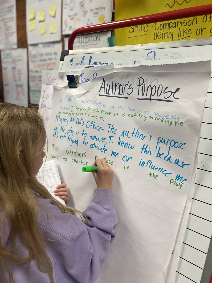 YeatesHeather's tweet photo. Determining Author’s Purpose across genres… teamwork at its best! #room114 #robrangers #4thgrade #readingcommunity #authorspurpose #teamwork https://t.co/R8gvxvXpDS