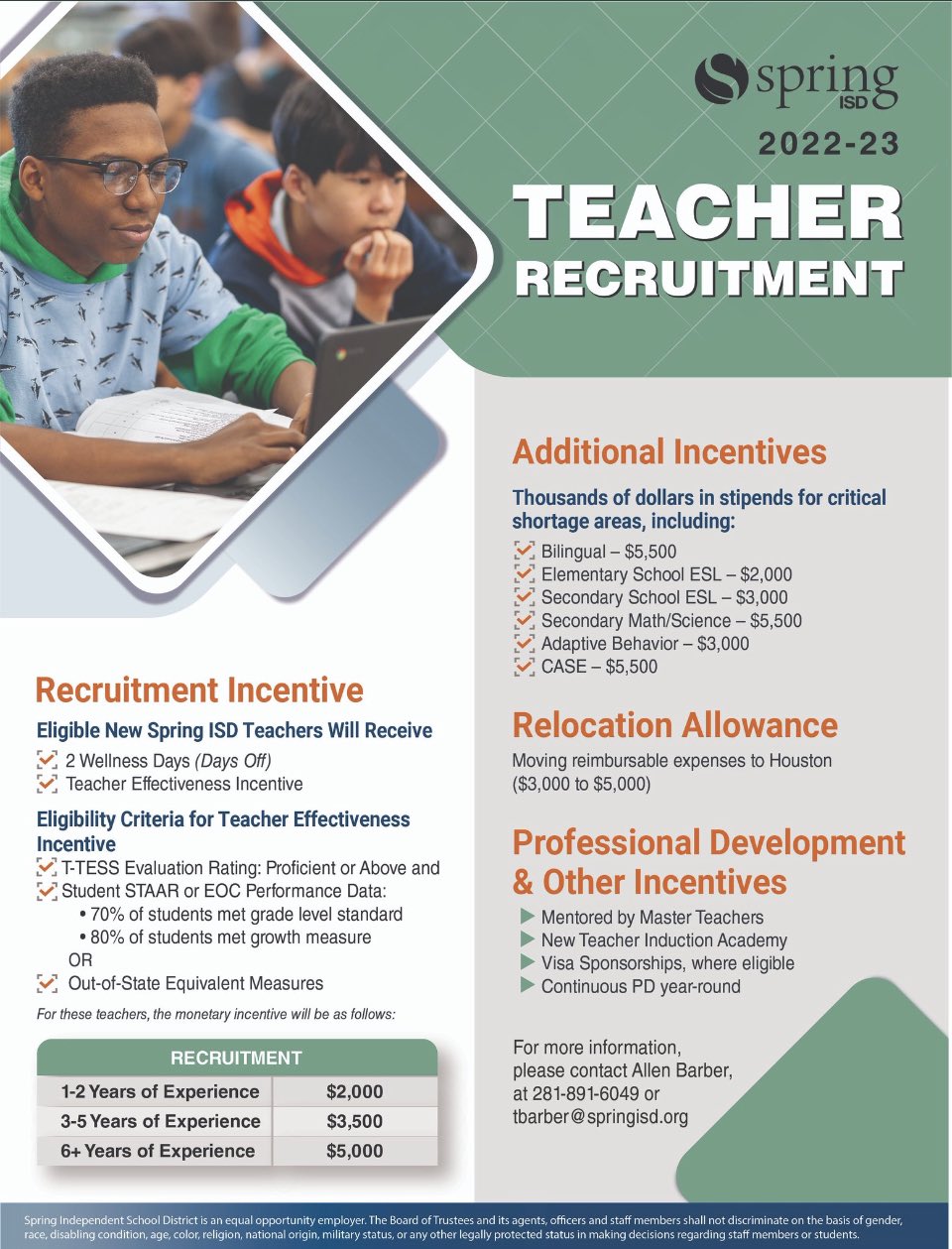 Spring ISD Recruitment on X: “We are hiring for the 2022-2023