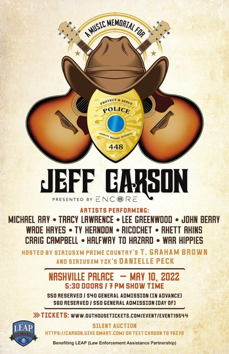 JudyReppart's tweet photo. .@tracy_lawrence, @JohnBerryMusic, @HalfwayToHazard, & @WarHippies ADDED TO MUSIC MEMORIAL FOR #JeffCarson AT THE #NashvillePalace ON TUESDAY, MAY 10, 2022
https://t.co/4rZq08tSVf
#AMusicMemorialForJeffCarson https://t.co/Qds5aQNk4p