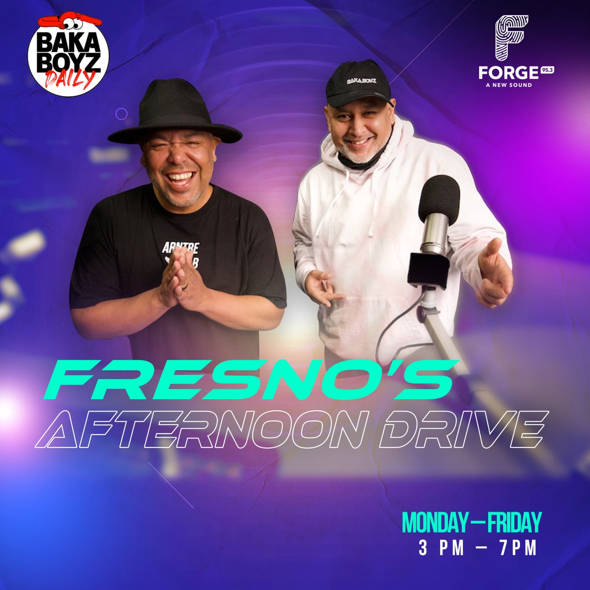 FORGE953's tweet photo. Tune-in NOW to The Legendary Baka Boyz 3pm to 7pm on Forge 95.3FM in Fresno or stream on our free Forge 953 apps: https://t.co/kge6kr7qxD 🎙️🎙️🔥 @thebakaboyz #Forge953 #Fresno #TheBakaBoyz #BakaBoyz #Legends #HipHop #2PhatMexicans #EricV #NickV https://t.co/qonFU2ZoT7