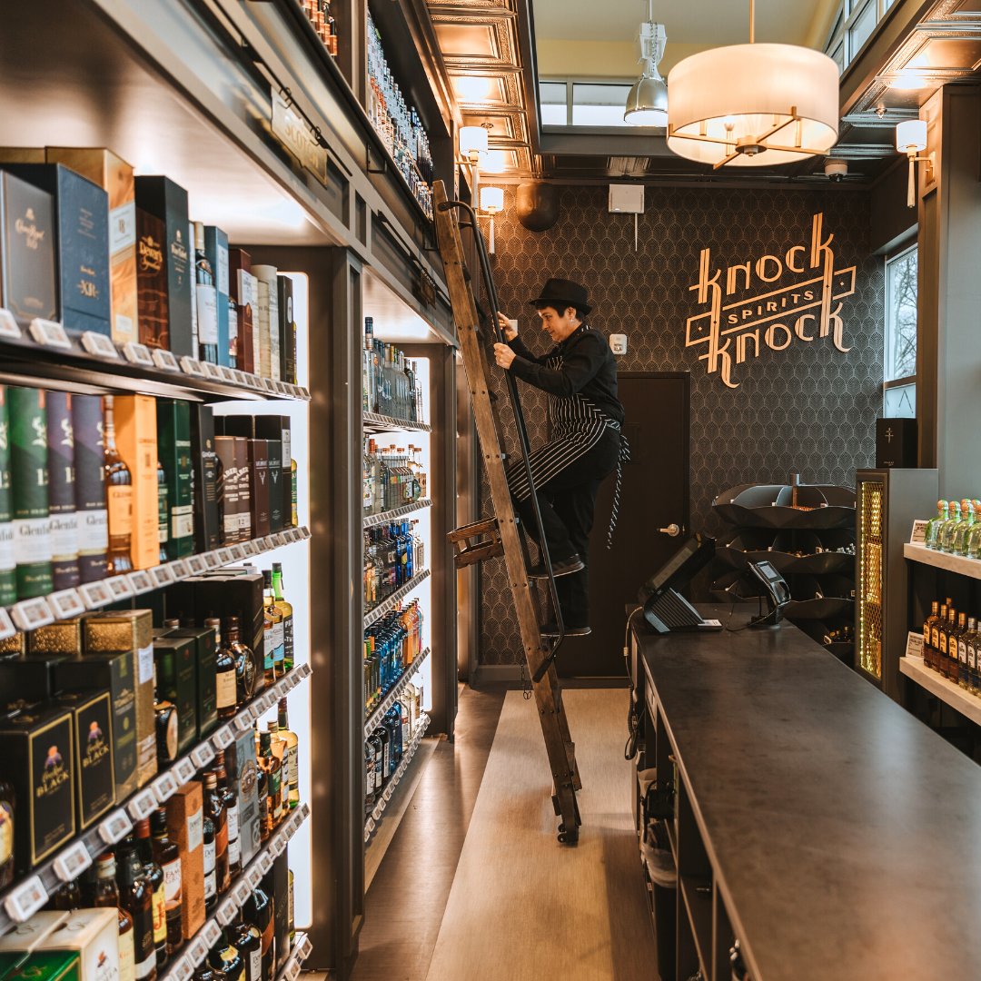 Who has a library ladder in their liquor store? We do. Stop by Knock Knock Spirits for a one-of-a-kind spirit store experience. It’s the bee’s knees. #local #spirits