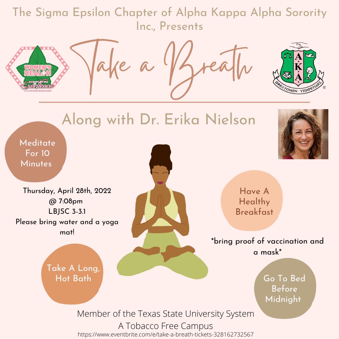 Come meet your favorite AKA’s tomorrow for Yoga in LBJ!! Sign up using the eventbrite link in our bio and we can’t wait to see you💕💚 PLEASE BE SURE TO BRING YOUR OWN MAT, first 6 participants to arrive will receive a complimentary yoga mat!