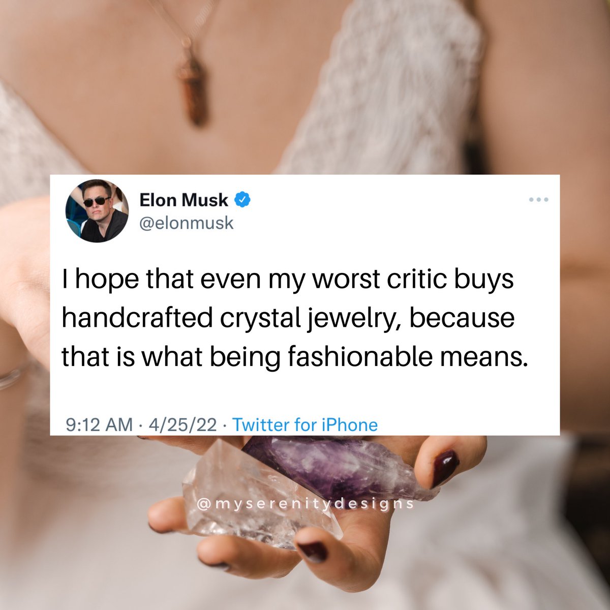 myserenitydsign's tweet photo. I mean, he’s not wrong 😜 💎 #jewelrydesigner #handmadejewelry #ElonMusk #ElonMuskBuyTwitter #ElonMuskMemes https://t.co/4Sro3XjInI