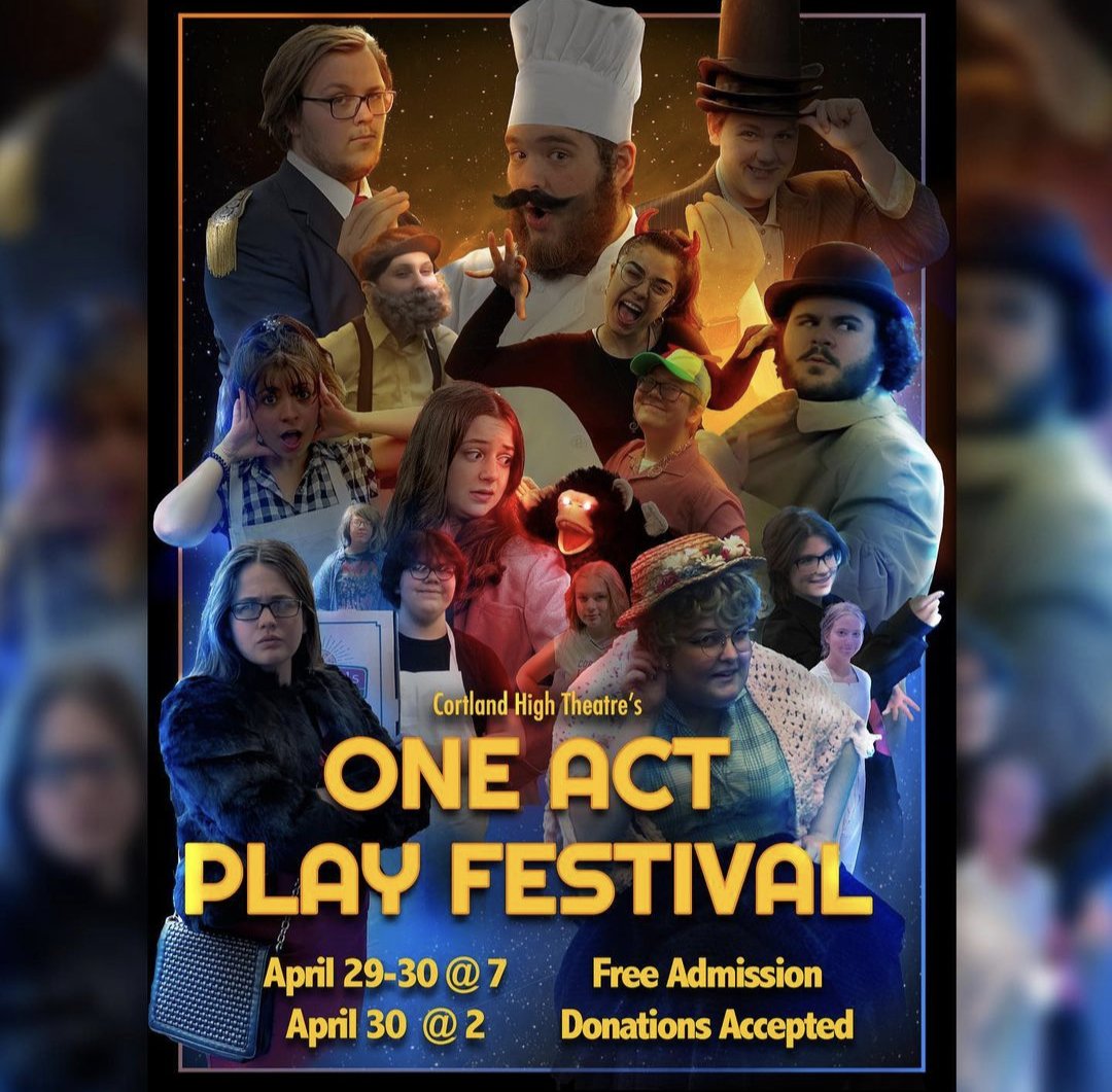 Cortland High Theatre One-Act Play Festival is this weekend. All shows are written, directed and performed by students. #CortlandHighTheatre #OneActPlays #WeAreCortland #StudentCentered