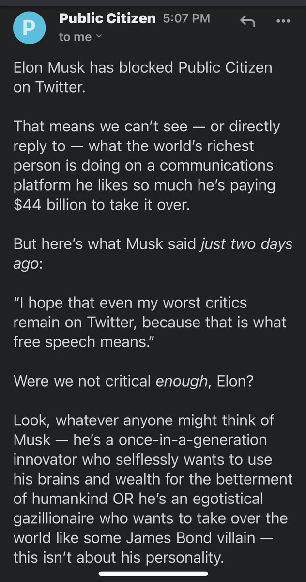 Percival_F3's tweet photo. Why is Elon Musk blocking his critics on this platform? #publiccitizen #muskbeuptosomething #plutocracy https://t.co/ypopduXrmB
