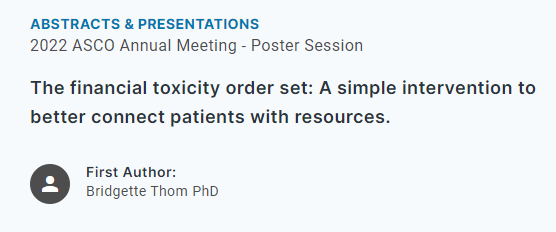 fumikochino's tweet photo. Excited for Dr @BThomPhD to present work from the #MSKAffordabilityWorkingGroup at @ASCO #ASCO22 on a newly implemented #FinancialToxicity order set @MSKCancerCenter to connect patients with cancer to financial resources. https://t.co/BmL6xFN3wO