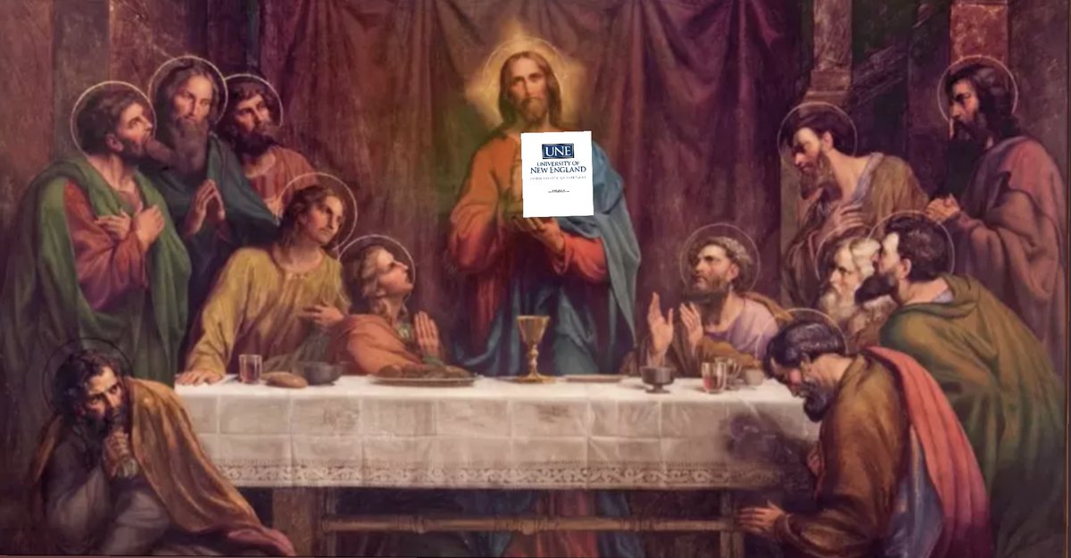 GraceeWargo's tweet photo. @ds106dc @eng304cripps #tdc3758 My response for Today's #ds106 Daily Create is showing the power of books in this world. My example shows Jesus holding the UNE Student Handbook, our schools Bible (as it's taken that seriously). https://t.co/cmYOCmQFCd