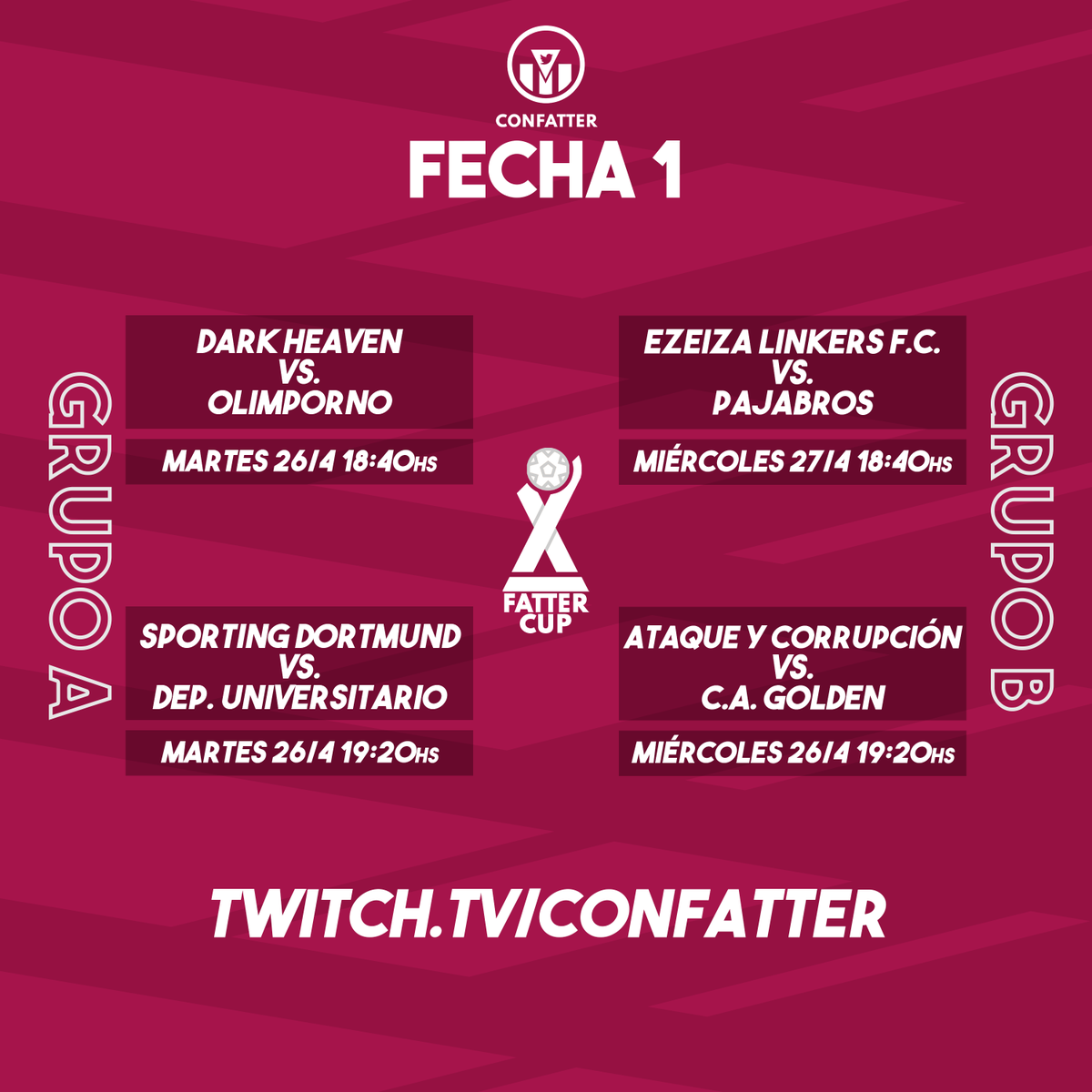 Antes de ello, finalizó la #Fecha1 en la #FatterCup y, si bien los resultados no fueron los ideales, hemos salido #Invictos. <a href="/SportingD19/">SPORTIN9 🏆🏆🏆🏆🏆🏆🏆🏆🏆</a> empató su cotejo 0-0, mientras que <a href="/EzeizaLinkersFC/">Ezeiza Linkers F.C.</a> obtuvo una victoria por la mínima y <a href="/AyC_respaIdo/">Club Ataque y Corrupción</a> se impuso con un sólido 2-0.

¡Salud!