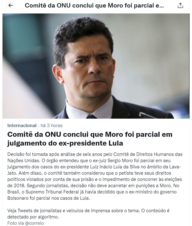 RogerioFiorotti's tweet photo. @SF_Moro Sr Moro torce para o Presidente Bolsonaro se reeleger, se ao contrário creio que vai encarar uma temporada no xilindró. https://t.co/nMapa4NU9n