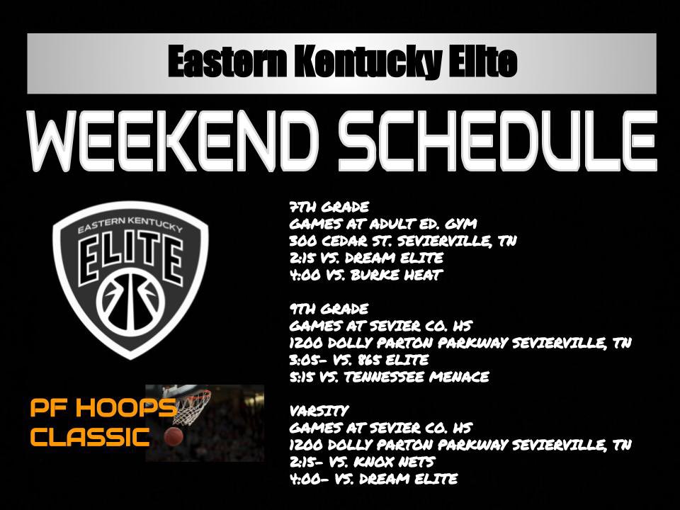 Our program will be heading to Sevierville, TN this Weekend for the PF Hoops Classic. Here is our schedule with addresses and times! Our 11th grade won this tournament last year and our 9th grade was runners up! Hoping to win all 3 this year! #MountainMen #EKE #EKYEA