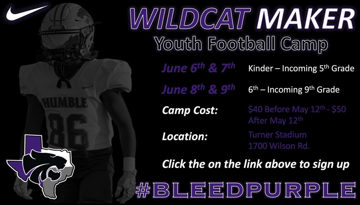 Humble Wildcats FB (@footballhumble) on Twitter photo Humble Wildcat Maker Youth Football Camp! Come learn Football fundamentals, and be ready to have FUN! You will be coached by our high school coaching staff!Click the link below to sign up
<a href="/HMSBOYS_SPORTS/">HMSBOYSSPORTS</a> <a href="/HumbleISD_HMS/">Humble Middle School</a> <a href="/RSMSAthletics/">RSMSBOYSATH</a> <a href="/HumbleISD_SMS/">Ross Sterling MS</a>
humbleisd.hometownticketing.com/embed/all Humble Wildcat Maker Youth Football Camp! Come learn Football fundamentals, and be ready to have FUN! You will be coached by our high school coaching staff!Click the link below to sign up
<a href="/HMSBOYS_SPORTS/">HMSBOYSSPORTS</a> <a href="/HumbleISD_HMS/">Humble Middle School</a> <a href="/RSMSAthletics/">RSMSBOYSATH</a> <a href="/HumbleISD_SMS/">Ross Sterling MS</a>
humbleisd.hometownticketing.com/embed/all