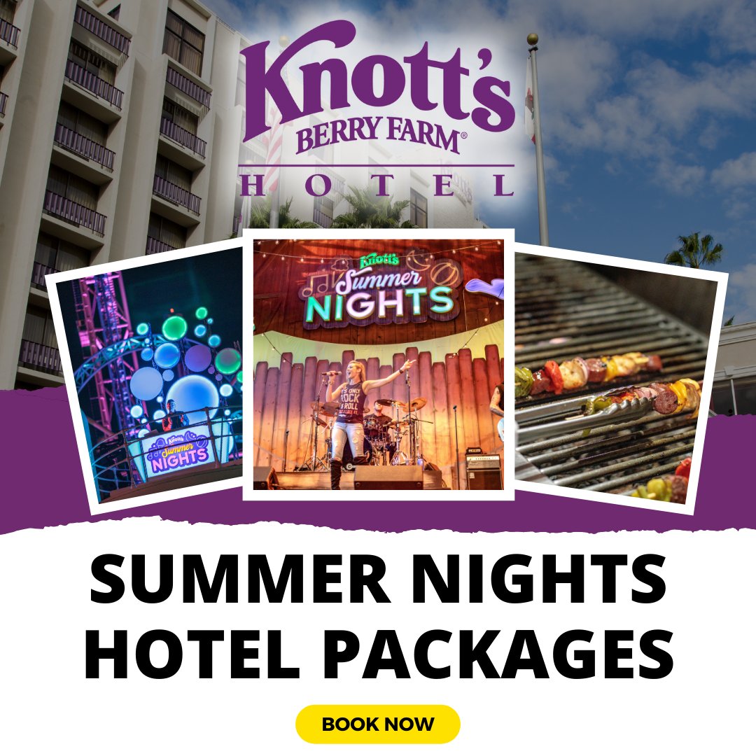 Summer is almost here! ☀️ Now is the perfect time to book a stay at the #KnottsHotel with one of our special Summer Nights Hotel Packages. For more information on our hotel packages, visit our website - bit.ly/3KqSzMq