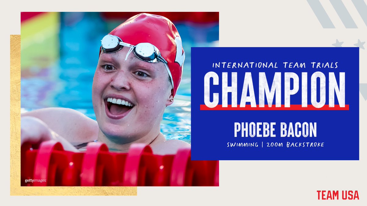 TeamUSA's tweet photo. Phoebe Bacon was cooking 🔥

Her time in the 200m backstroke (2:05.08) is a new U.S. Open record! #Phillips66SwimTrials https://t.co/xYxGSfaOc7