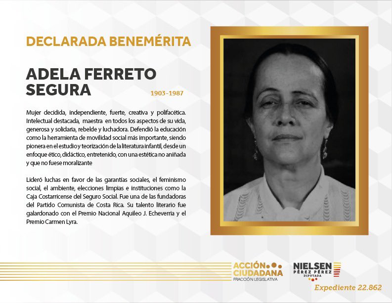 Satisfecha de haber logrado que en la antepenúltima sesión del Plenario Legislativo del cuatrienio 2018-2022, se hayan aprobado estos 3 acuerdos de benemeritazgo que presenté, que reconocen a estas maravillosas mujeres, sus logros en cada imagen: