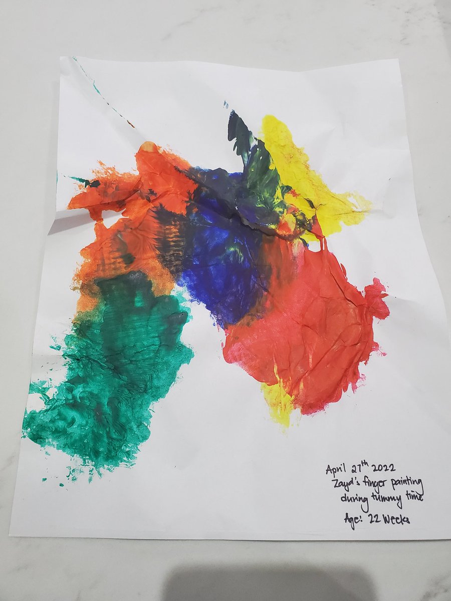 Baby boy's first finger painting during tummy time. My little artist 🎨 ❤️