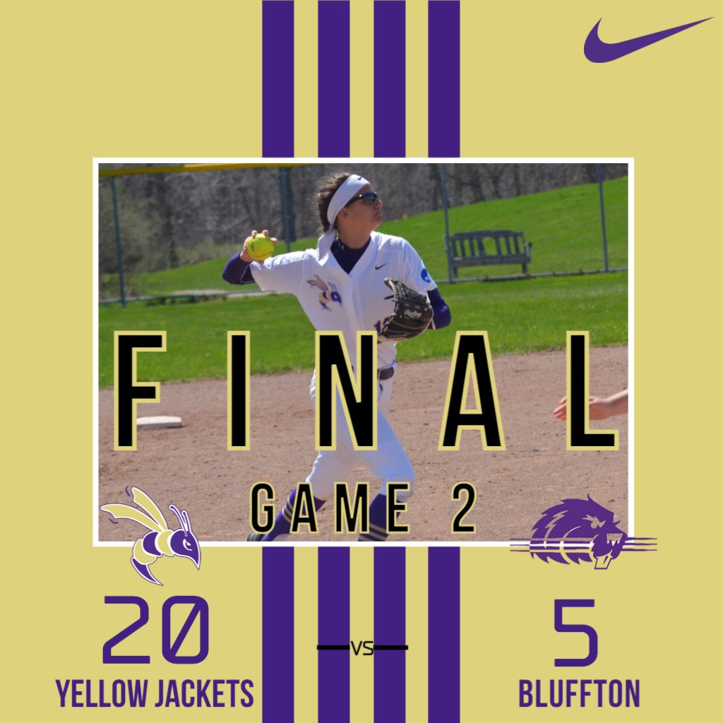 DC_Athletics's tweet photo. YELLOW JACKETS WIN! 🐝
The @DCSBJACKETS dominate Bluffton in Game 2, 20-5!

Defiance smacked 18 total hits as a team, with Destiny Coil going 3-for-3 with 4 RBIs including a HR!

Riley Alcorn earned the win on the mound after coming in for relief!

#JacketNation https://t.co/kzmKXRfiCR