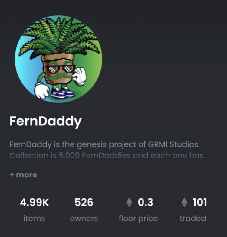 GRMI_Studios's tweet photo. With @captain6171 s Vision, a wonderful community and dedicated community members, it’s no wonder that we minted out during pre-mint and hit 100Eth traded within 5 days minting. @opensea can we please have our check mark? #getrichmakeimpact #ferndaddy https://t.co/6kvtePGMvz