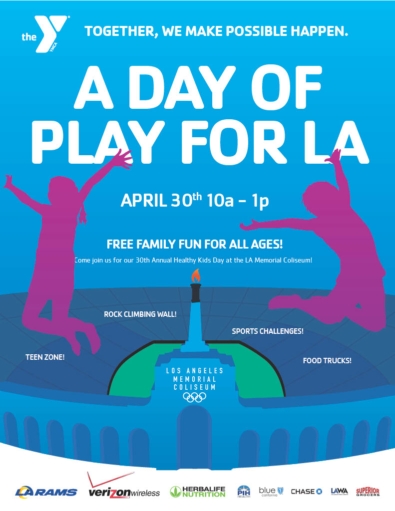 CalStateLAServe's tweet image. The YMCA celebrates the 30th Annual Healthy Kids Day with FREE Family Fun for all ages on Saturday, April 30th from 10am - 1pm at the Los Angeles Memorial Coliseum (3911 S Figueroa St, Los Angeles, CA, 90037)!!More information can be found here: bit.ly/3LmS3R2