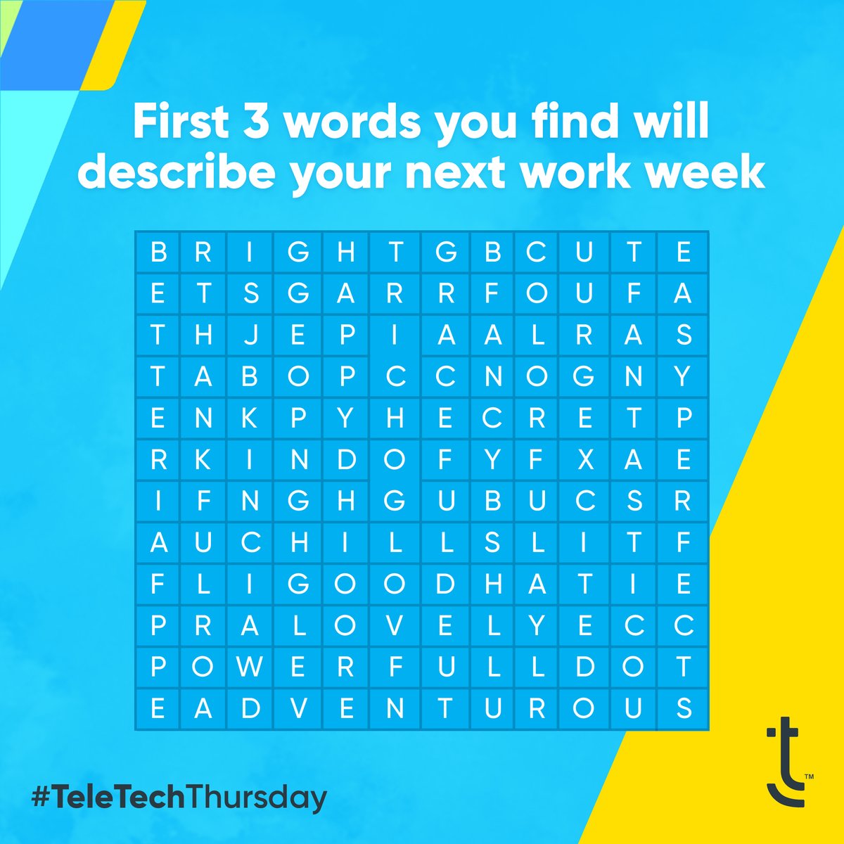 teletechlife's tweet image. Here at TeleTech, we strive to elevate experiences, do things right, &amp;amp; manifest positivity to stay motivated at work. First THREE words you&apos;ll find will describe your next work week! Retweet what you got and tag your friends to do the same.

#ExperienceTeleTech #TeleTechThursday