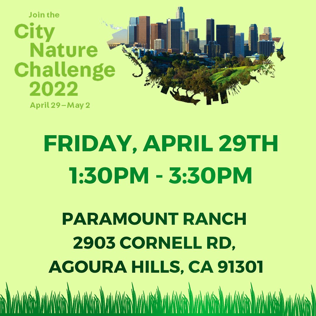 Join the 2022 City Nature Challenge and make observations on guided hike at Paramount Ranch! Join 400+ cities worldwide for the 2022 City Nature Challenge! RSVP Here: eventbrite.com/e/city-nature-…