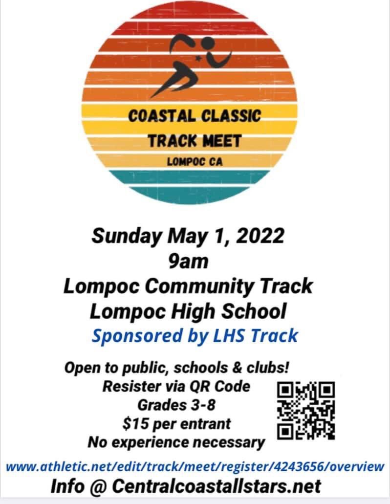 Lompoc High School Track is sponsoring a Youth Track Meet to is Sunday!! We will be using our fully automatic timing system. Sign your kids up! @JBaileySMSports @NoozhawkSports @KSBYSports