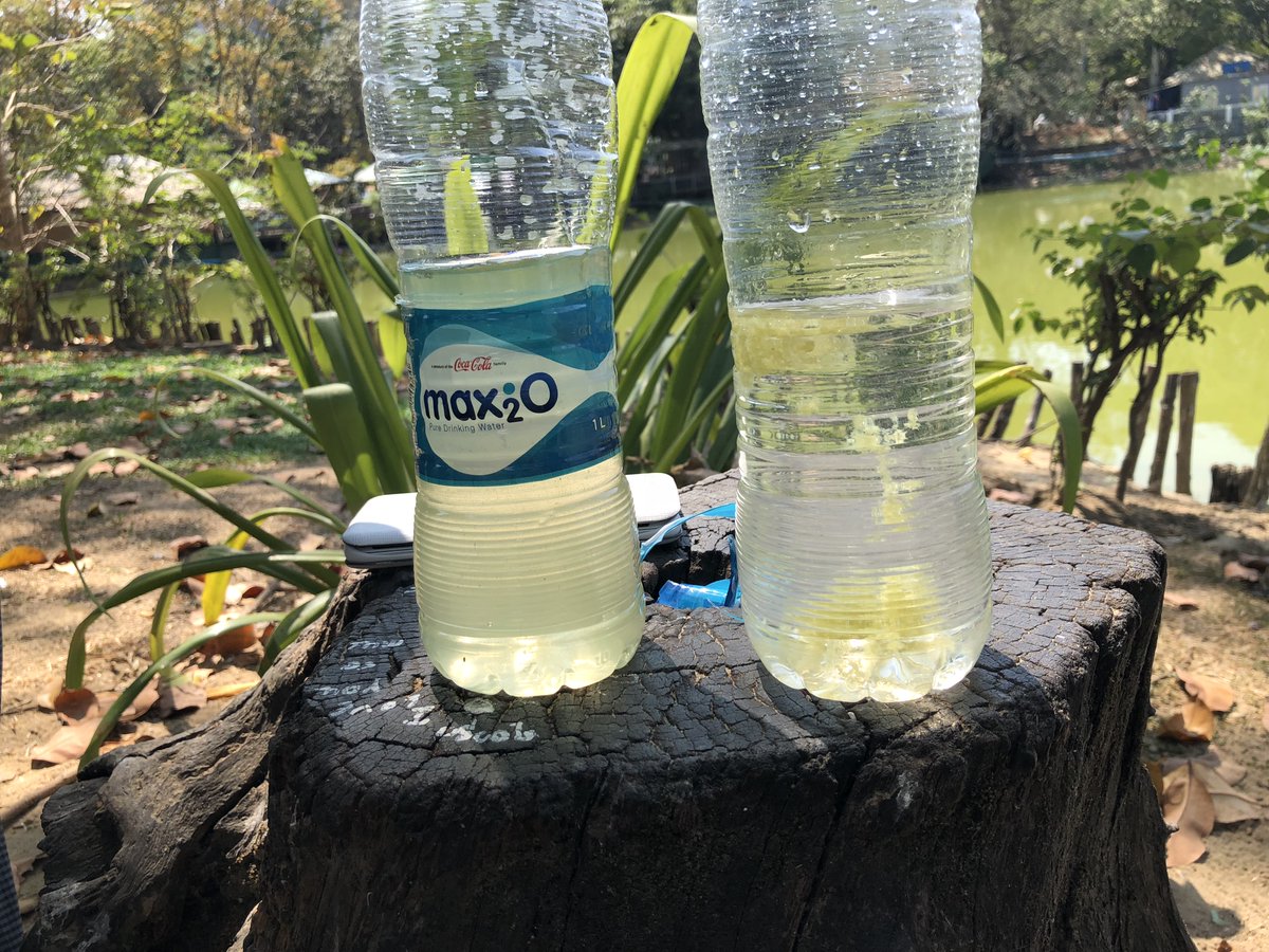 以前ミャンマーのカンドージ湖でテストを行った時の写真です。
苔や藻も凝集ができていることがわかりますね😀