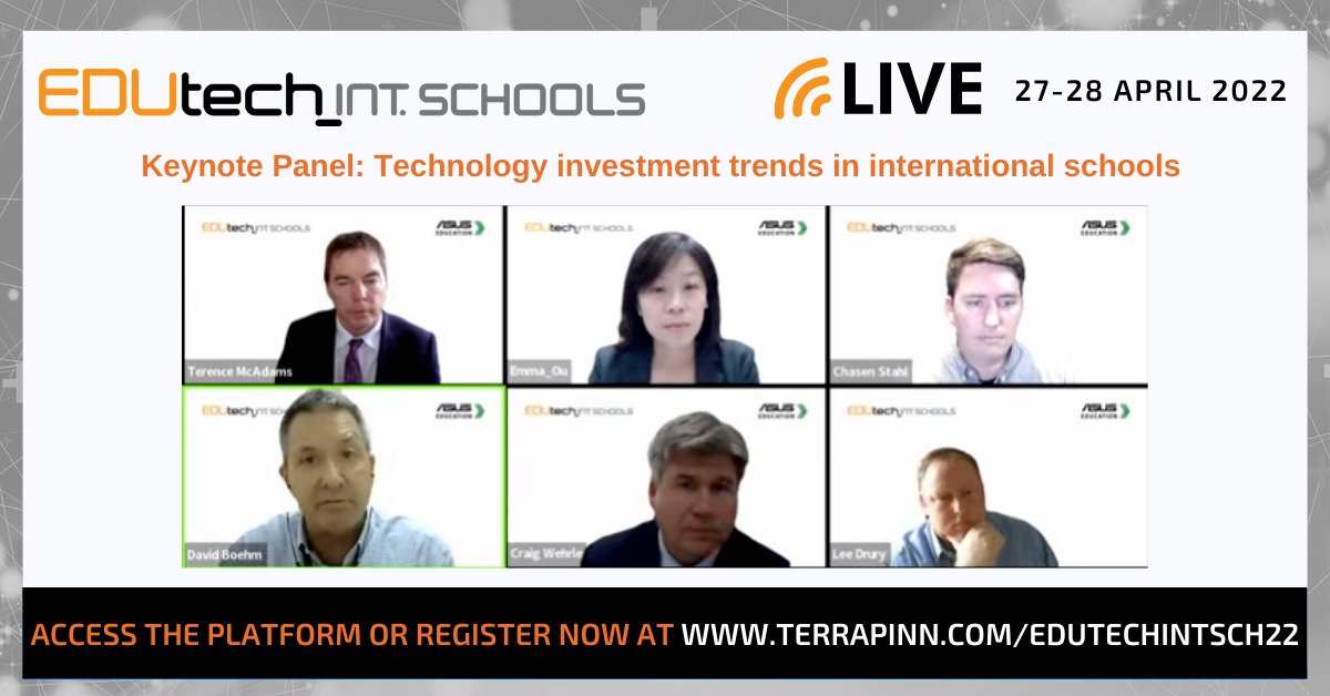 edutech_asia's tweet image. Now at #EDUtechIntSch
Keynote Panel: Technology investment trends in international schools
Featuring leaders from @aobajapan #ASUS @BranksomeHallA @ISPSchools @NLCSJeju1 @BSColomboLK
Watch the full session now 
Log on to the platform or get your free pass: bit.ly/3uFTXXg