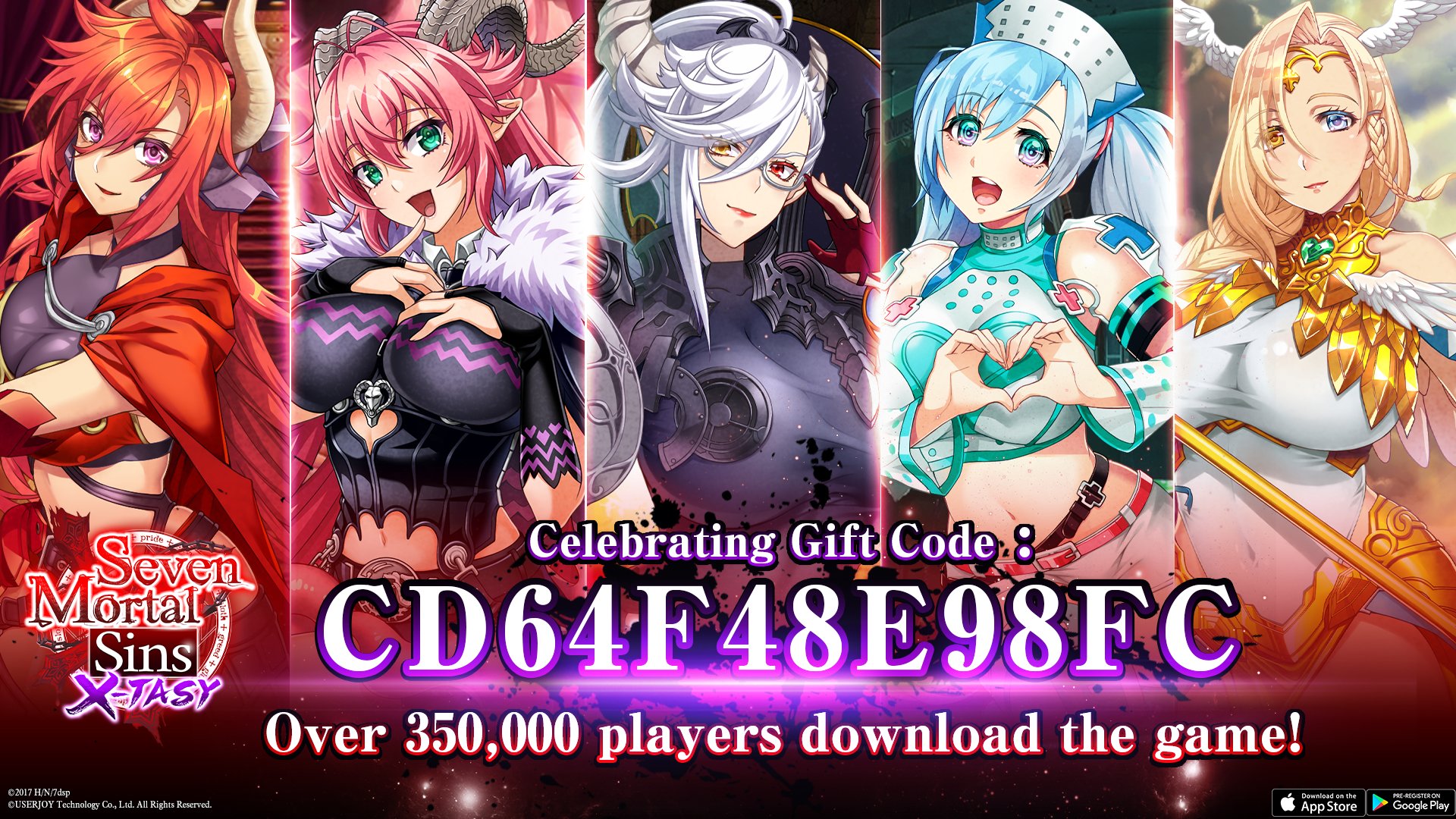 Seven Mortal Sins X-TASY on X: 🥳Download Celebration🥳 🎀Gift Code🎀  【CD64F48E98FC】 Dear worshippers, To celebrate “Seven Mortal Sins X-TASY”  has been downloaded by over 350,000 players, and we decided to send all