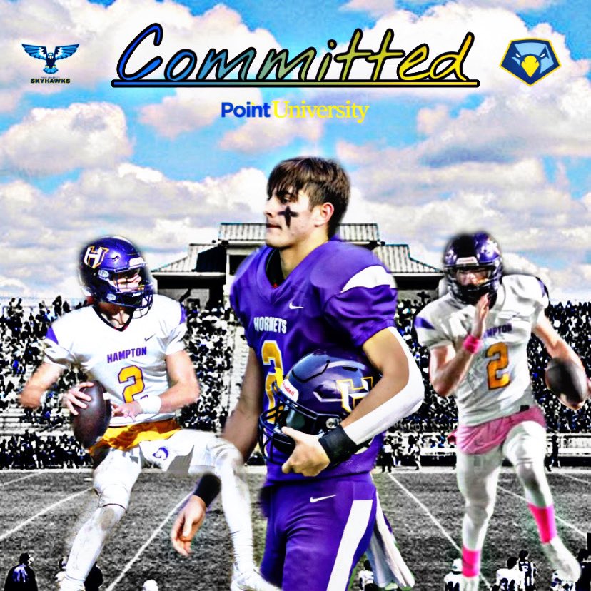 Thank you for everyone who helped me throughout this recruiting process! I wouldn’t be here without my family, friends, coaches and the man upstairs! #committed <a href="/PointFootball/">Point University Football</a> <a href="/Taber_77/">Coach Taber</a> <a href="/coachzeiders/">Trevor Zeiders</a> <a href="/HamptonFBall/">Hampton Football</a>