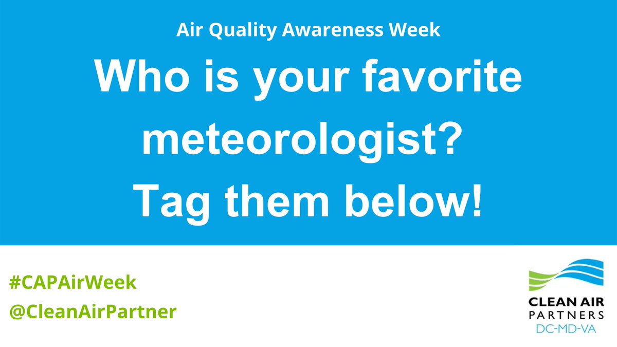 CleanAirPartner's tweet photo. #CAPAirWeek daily challenge - we work with local meteorologists to make sure you have the most up-to-date information about air quality. Tag your favorite meteorologist below! https://t.co/n2xmSu0Jex