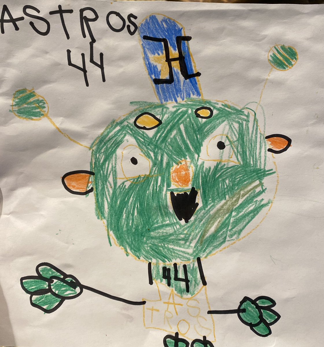 clutch_city3's tweet photo. Forgot to take Laylas drawing to @OrbitAstros on his birthday &amp; couldn’t turn around bc we didn’t want to miss the bobblehead so here’s to a belated #HappyBirthdayOrbit had a blast at your birthday &amp; the @astros did their thang! #LevelUp https://t.co/q2g024k0nm