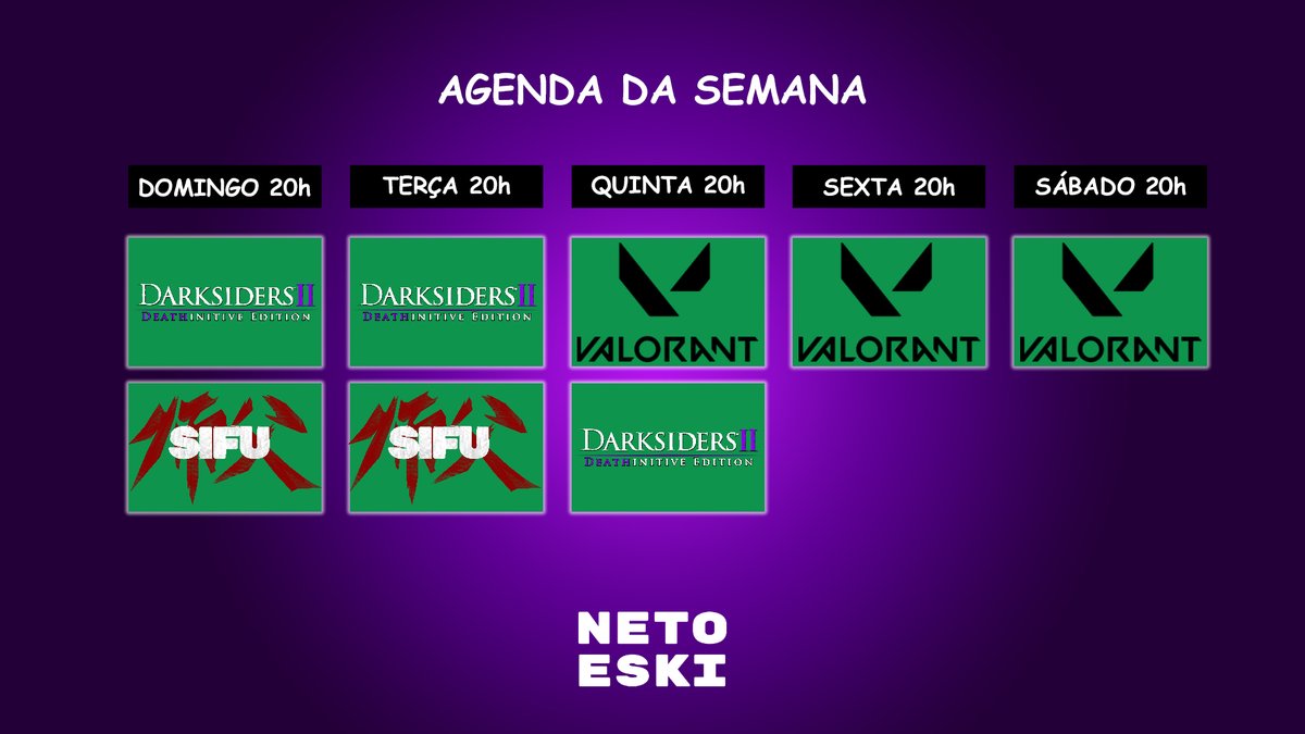 NetoEski's tweet image. Nova agenda de lives galera!