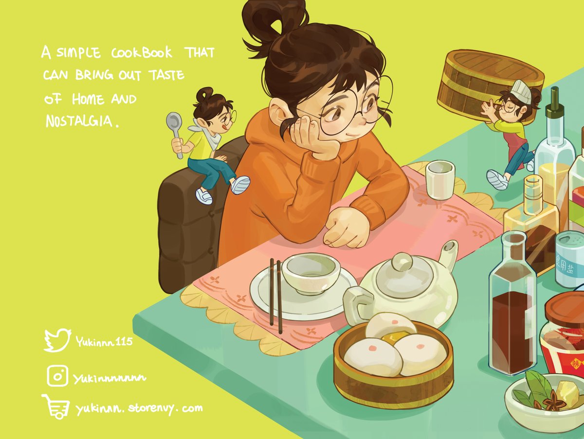 yellow shirt shirt food cooking pants glasses minigirl  illustration images